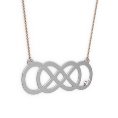 Taşlı Eternity Kolye - Pembe kuvars 14 ayar beyaz altın kolye (40 cm rose altın rolo zincir) #1qux1ka