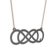 Taşlı Eternity Kolye - Beyaz zirkon 925 ayar siyah rodyum kaplama gümüş kolye (40 cm rose altın rolo zincir) #1sqao7k