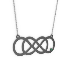 Yeşil kuvars 925 ayar siyah rodyum kaplama gümüş kolye (40 cm beyaz altın rolo zincir)