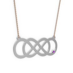 Taşlı Eternity Kolye - Ametist 925 ayar gümüş kolye (40 cm rose altın rolo zincir) #1w8gjla