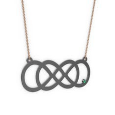 Taşlı Eternity Kolye - Yeşil kuvars 925 ayar siyah rodyum kaplama gümüş kolye (40 cm rose altın rolo zincir) #29bmil