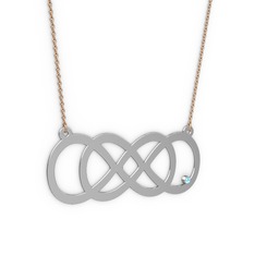 Taşlı Eternity Kolye - Akuamarin 14 ayar beyaz altın kolye (40 cm rose altın rolo zincir) #41r657