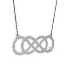 Taşlı Eternity Kolye - Pembe kuvars 18 ayar beyaz altın kolye (40 cm gümüş rolo zincir) #5e905a