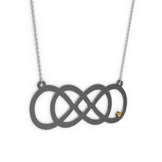 Taşlı Eternity Kolye - Sitrin 925 ayar siyah rodyum kaplama gümüş kolye (40 cm beyaz altın rolo zincir) #5iy81d