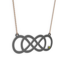 Taşlı Eternity Kolye - Peridot 925 ayar siyah rodyum kaplama gümüş kolye (40 cm rose altın rolo zincir) #bsdgn3