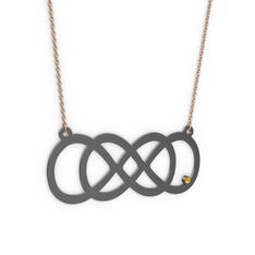 Taşlı Eternity Kolye - Sitrin 925 ayar siyah rodyum kaplama gümüş kolye (40 cm rose altın rolo zincir) #glm38b