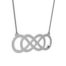 Taşlı Eternity Kolye - Siyah zirkon 14 ayar beyaz altın kolye (40 cm gümüş rolo zincir) #i9bykl