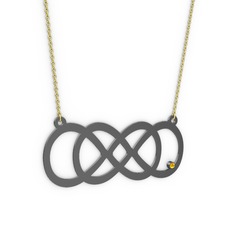 Taşlı Eternity Kolye - Sitrin 925 ayar siyah rodyum kaplama gümüş kolye (40 cm altın rolo zincir) #j5tymu