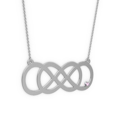 Taşlı Eternity Kolye - Pembe kuvars 18 ayar beyaz altın kolye (40 cm beyaz altın rolo zincir) #jb4bx5
