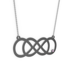 Taşlı Eternity Kolye - Pembe kuvars 925 ayar siyah rodyum kaplama gümüş kolye (40 cm beyaz altın rolo zincir) #kw57cb