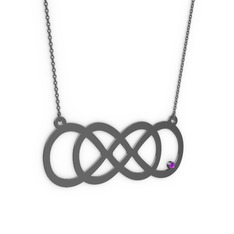 Taşlı Eternity Kolye - Ametist 925 ayar siyah rodyum kaplama gümüş kolye (40 cm gümüş rolo zincir) #p9c4jv