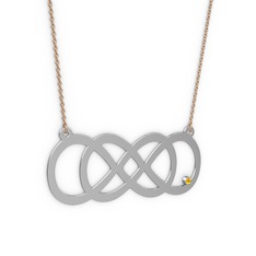 Taşlı Eternity Kolye - Sitrin 925 ayar gümüş kolye (40 cm rose altın rolo zincir) #p9qnni