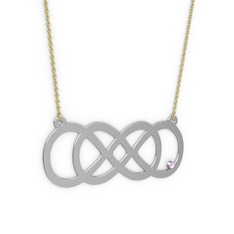 Taşlı Eternity Kolye - Pembe kuvars 8 ayar beyaz altın kolye (40 cm gümüş rolo zincir) #q4259y