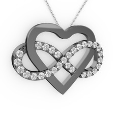 Kalpli Sonsuzluk Kolye - Swarovski 925 ayar siyah rodyum kaplama gümüş kolye (40 cm gümüş rolo zincir) #10gij12