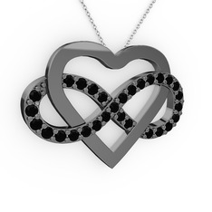 Kalpli Sonsuzluk Kolye - Siyah zirkon 925 ayar siyah rodyum kaplama gümüş kolye (40 cm beyaz altın rolo zincir) #10k1z6f