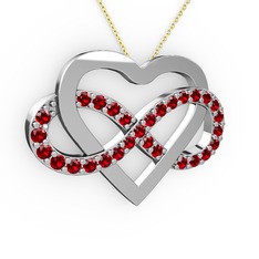 Kalpli Sonsuzluk Kolye - Garnet 14 ayar beyaz altın kolye (40 cm altın rolo zincir) #10vaksg
