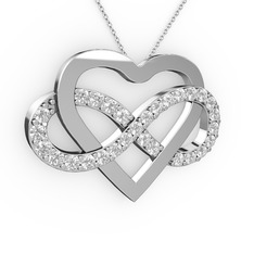 Kalpli Sonsuzluk Kolye - Swarovski 18 ayar beyaz altın kolye (40 cm beyaz altın rolo zincir) #11dbzq