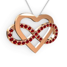 Kalpli Sonsuzluk Kolye - Garnet 925 ayar rose altın kaplama gümüş kolye (40 cm beyaz altın rolo zincir) #11wlno4