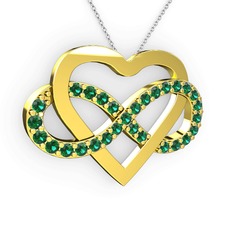 Kalpli Sonsuzluk Kolye - Yeşil kuvars 14 ayar altın kolye (40 cm beyaz altın rolo zincir) #13it3ni