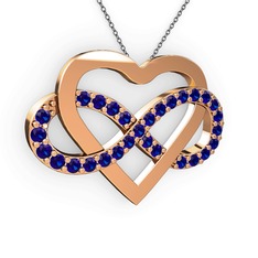 Lab safir 14 ayar rose altın kolye (40 cm gümüş rolo zincir)