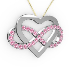 Pembe kuvars 8 ayar beyaz altın kolye (40 cm altın rolo zincir)