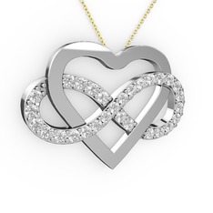 Kalpli Sonsuzluk Kolye - Beyaz zirkon 14 ayar beyaz altın kolye (40 cm altın rolo zincir) #15i2vak