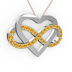 Kalpli Sonsuzluk Kolye - Sitrin 14 ayar beyaz altın kolye (40 cm rose altın rolo zincir) #16fm67o