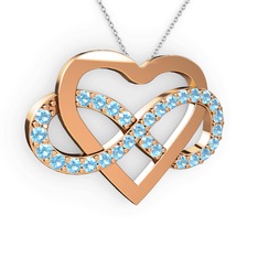 Akuamarin 18 ayar rose altın kolye (40 cm gümüş rolo zincir)