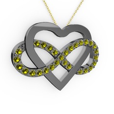 Peridot 925 ayar siyah rodyum kaplama gümüş kolye (40 cm gümüş rolo zincir)