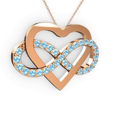 Akuamarin 14 ayar rose altın kolye (40 cm rose altın rolo zincir)