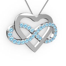 Kalpli Sonsuzluk Kolye - Akuamarin 14 ayar beyaz altın kolye (40 cm gümüş rolo zincir) #18qi3g4