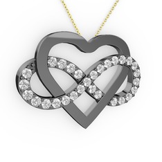 Swarovski 925 ayar siyah rodyum kaplama gümüş kolye (40 cm altın rolo zincir)