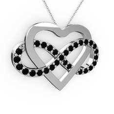 Kalpli Sonsuzluk Kolye - Siyah zirkon 8 ayar beyaz altın kolye (40 cm gümüş rolo zincir) #19kk3ge