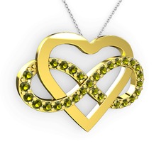 Kalpli Sonsuzluk Kolye - Peridot 18 ayar altın kolye (40 cm gümüş rolo zincir) #1alwyh7