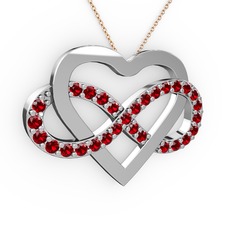 Kalpli Sonsuzluk Kolye - Garnet 8 ayar beyaz altın kolye (40 cm rose altın rolo zincir) #1ame3di