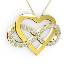 Kalpli Sonsuzluk Kolye - Beyaz zirkon 18 ayar altın kolye (40 cm altın rolo zincir) #1atw3lt