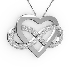 Kalpli Sonsuzluk Kolye - Swarovski 18 ayar beyaz altın kolye (40 cm gümüş rolo zincir) #1cvnfw5