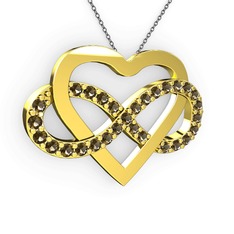 Kalpli Sonsuzluk Kolye - Dumanlı kuvars 18 ayar altın kolye (40 cm gümüş rolo zincir) #1dztgjd