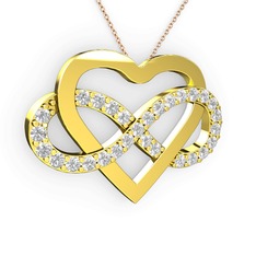 Kalpli Sonsuzluk Kolye - Beyaz zirkon 18 ayar altın kolye (40 cm rose altın rolo zincir) #1glee5q