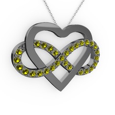 Kalpli Sonsuzluk Kolye - Peridot 925 ayar siyah rodyum kaplama gümüş kolye (40 cm beyaz altın rolo zincir) #1grho9d