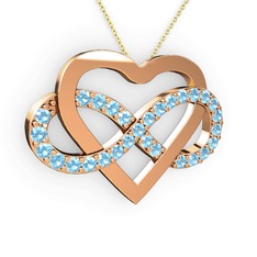 Kalpli Sonsuzluk Kolye - Akuamarin 8 ayar rose altın kolye (40 cm altın rolo zincir) #1ikage0