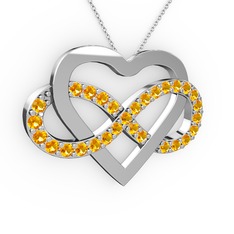Kalpli Sonsuzluk Kolye - Sitrin 18 ayar beyaz altın kolye (40 cm beyaz altın rolo zincir) #1inaq4b