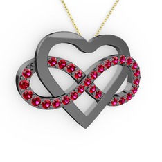 Rodolit garnet 925 ayar siyah rodyum kaplama gümüş kolye (40 cm altın rolo zincir)