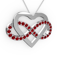 Garnet 14 ayar beyaz altın kolye (40 cm beyaz altın rolo zincir)