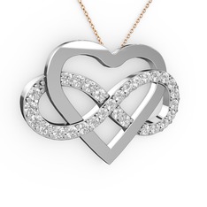 Kalpli Sonsuzluk Kolye - Swarovski 18 ayar beyaz altın kolye (40 cm rose altın rolo zincir) #1m3py7k