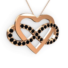 Siyah zirkon 18 ayar rose altın kolye (40 cm rose altın rolo zincir)