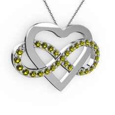 Peridot 8 ayar beyaz altın kolye (40 cm gümüş rolo zincir)