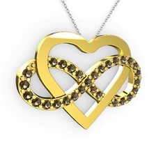 Kalpli Sonsuzluk Kolye - Dumanlı kuvars 14 ayar altın kolye (40 cm beyaz altın rolo zincir) #1rmw7kk