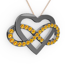 Kalpli Sonsuzluk Kolye - Sitrin 925 ayar siyah rodyum kaplama gümüş kolye (40 cm rose altın rolo zincir) #1rx370p
