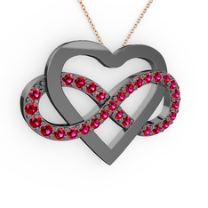 Kalpli Sonsuzluk Kolye - Rodolit garnet 925 ayar siyah rodyum kaplama gümüş kolye (40 cm rose altın rolo zincir) #1s2pxvg